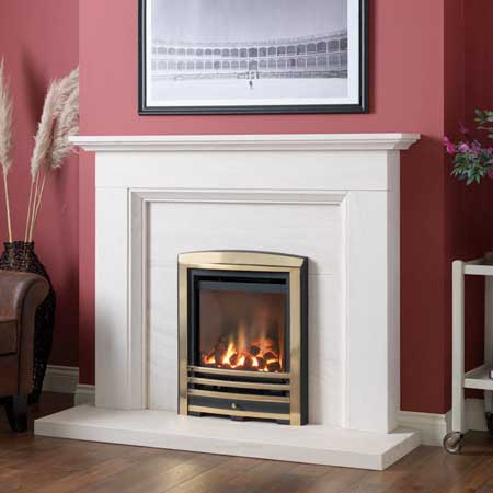 Gas fires with a panoramic glass front. Contemporary designs offering efficient heating for homes with a chimney, to fit either hole-in-the-wall or mantel fireplaces.

